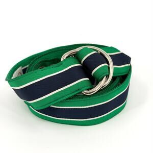 F.H. Wadsworth New York Kelly Green and Navy Striped Grosgrain Belt